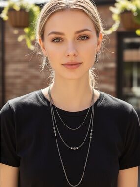 5/16 Sterling-Effect Layered Silver Necklace Set - Women Jewelry